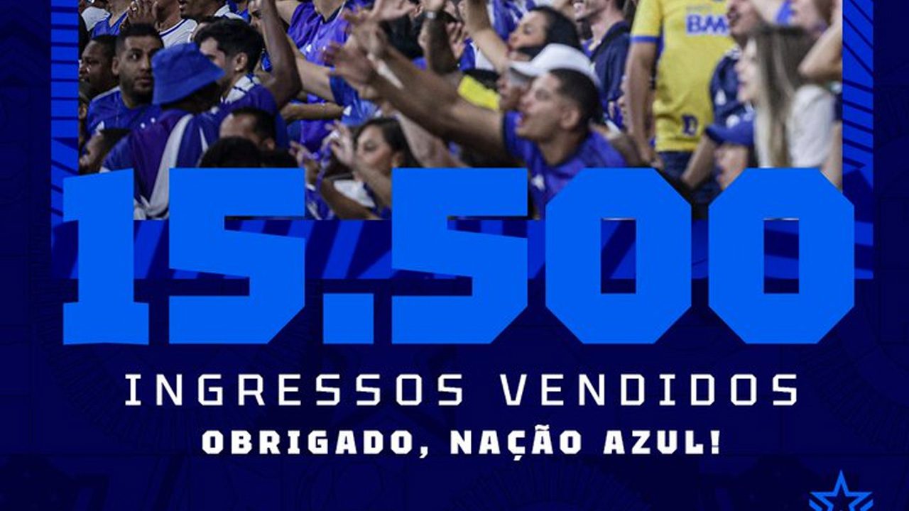 Cruzeiro anuncia mais de 15 mil ingressos vendidos para jogo contra o Cuiabá