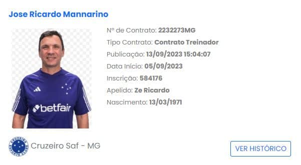 Zé Ricardo é registrado no BID pelo Cruzeiro e poderá comandar a equipe diante do Santos