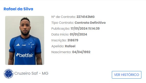 Rafa Silva registrado no BID pelo Cruzeiro