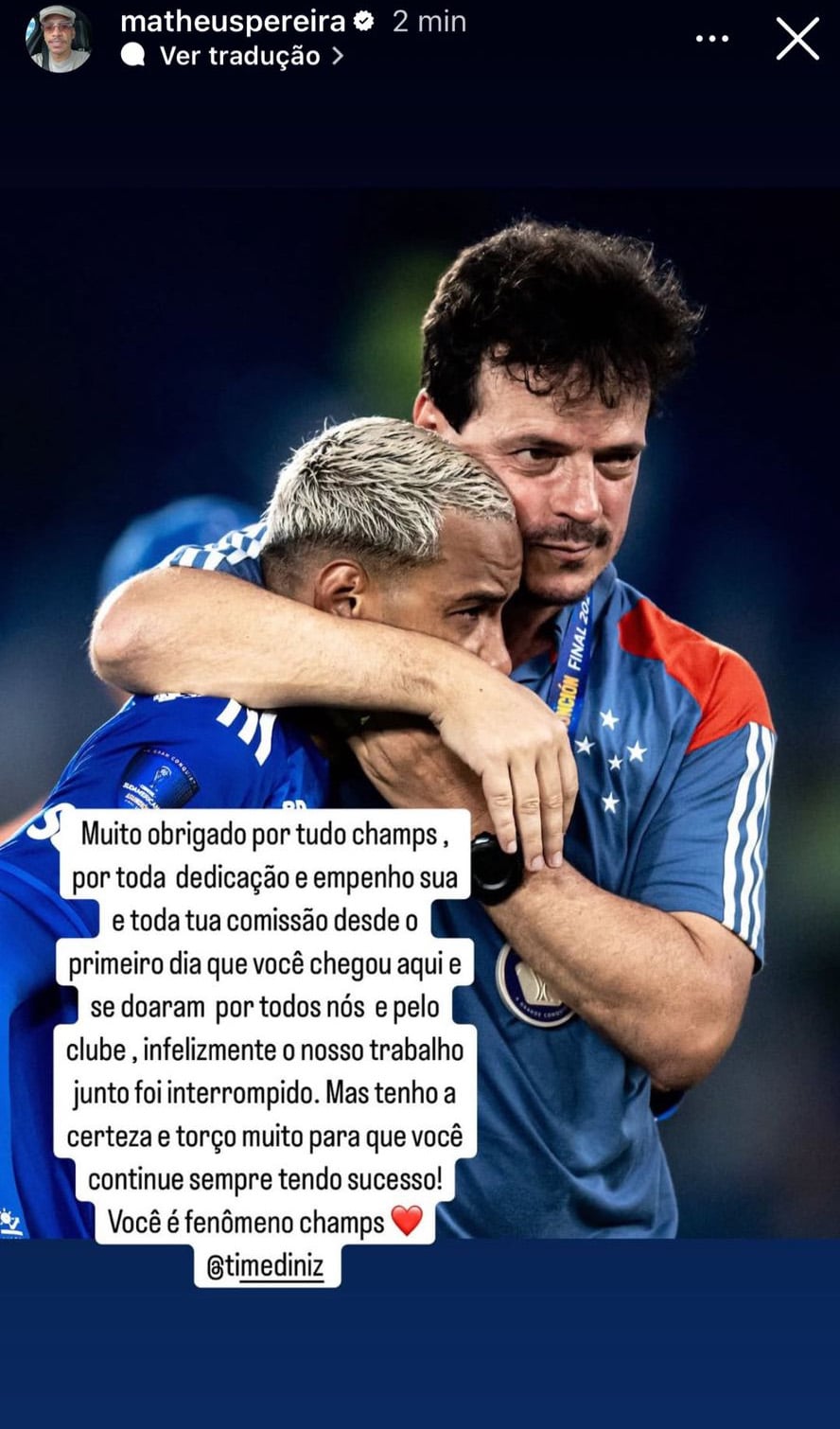 Matheus Pereira se despede de Fernando Diniz
